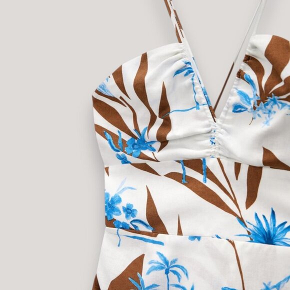 ZARA 100% Linen Tropical Floral Summer Mini Dress XS NWOT | Adjustable Lace-Up - Picture 11 of 12